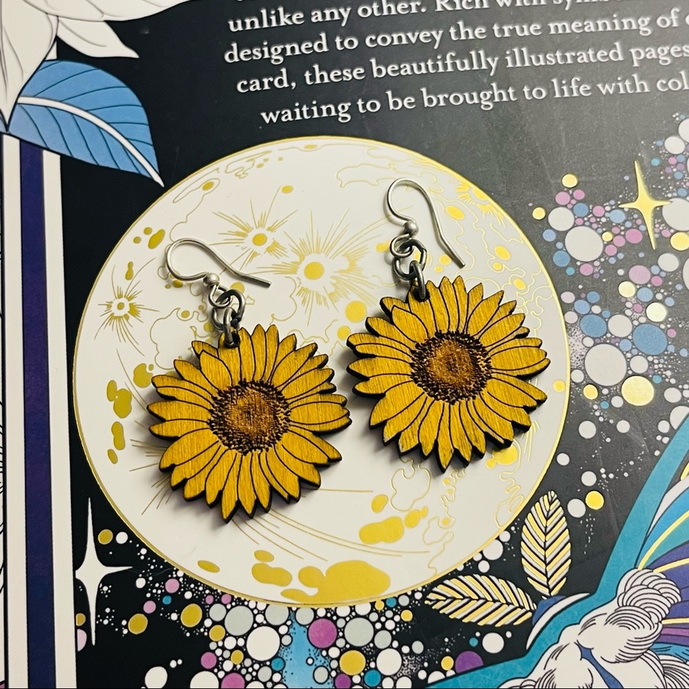 Wooden sunflower earrings